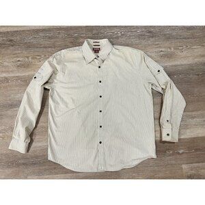 Michael Kors Mens Sz XL Button Down Cargo Shirt Utility Cotton Striped Tan